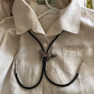 Black braided leather Bolo Tie with Horse Clasp